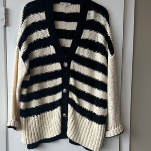 Elegant Black and Cream Striped Cardigan